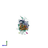PDB entry 6att coloured by chain, side view.