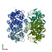 PDB entry 6azo coloured by chain, front view.