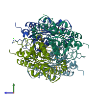 PDB entry 6azo coloured by chain, side view.