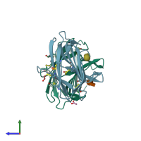 PDB entry 6b94 coloured by chain, side view.