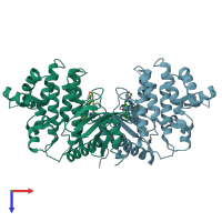 PDB entry 6bfn coloured by chain, top view.