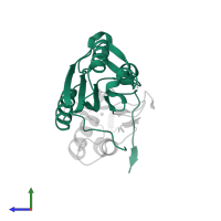 Caspase-3 subunit p17 in PDB entry 6bg0, assembly 2, side view.