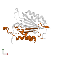 Caspase-3 subunit p12 in PDB entry 6bg0, assembly 2, front view.