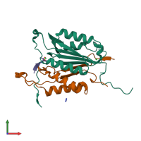 Hetero trimeric assembly 1 of PDB entry 6bgk coloured by chemically distinct molecules, front view.