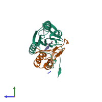 Hetero trimeric assembly 1 of PDB entry 6bgk coloured by chemically distinct molecules, side view.