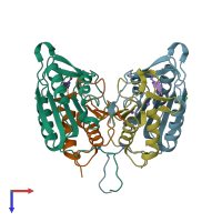 PDB entry 6bgk coloured by chain, top view.