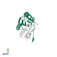 Caspase-3 subunit p17 in PDB entry 6bgk, assembly 2, side view.