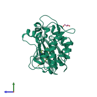 PDB entry 6ble coloured by chain, side view.