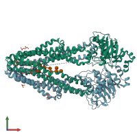 PDB entry 6bpp coloured by chain, front view.