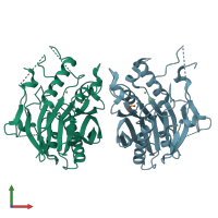 PDB entry 6bt2 coloured by chain, front view.