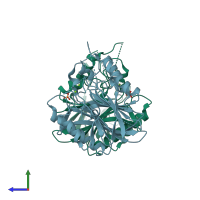 PDB entry 6bt2 coloured by chain, side view.