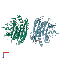 PDB entry 6bt2 coloured by chain, top view.