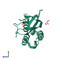 PDB entry 6bub coloured by chain, side view.