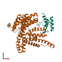 Hetero dimeric assembly 2 of PDB entry 6buh coloured by chemically distinct molecules, front view.