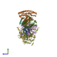 PDB entry 6buh coloured by chain, side view.