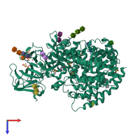 PDB entry 6bv2 coloured by chain, top view.