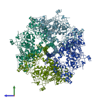 PDB entry 6bwf coloured by chain, side view.