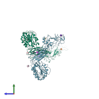 PDB entry 6bxf coloured by chain, side view.