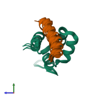 PDB entry 6c0a coloured by chain, ensemble of 4 models, side view.