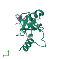 Monomeric assembly 1 of PDB entry 6cea coloured by chemically distinct molecules, side view.