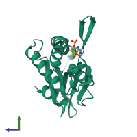 PDB entry 6cff coloured by chain, side view.