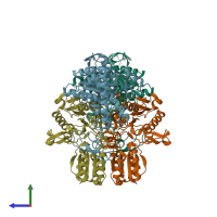 PDB entry 6cfo coloured by chain, side view.
