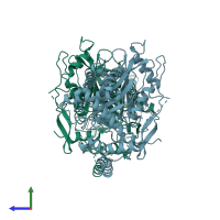 PDB entry 6chj coloured by chain, side view.