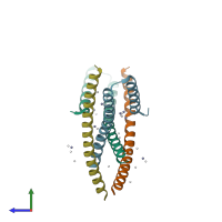 PDB entry 6cko coloured by chain, side view.