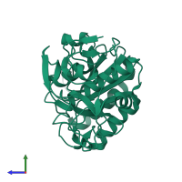 PDB entry 6cl8 coloured by chain, side view.