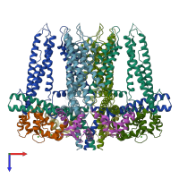 PDB entry 6cno coloured by chain, top view.