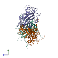 PDB entry 6cs5 coloured by chain, side view.