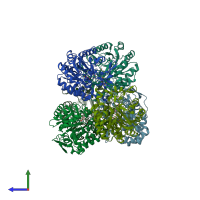 PDB entry 6cty coloured by chain, side view.