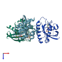 PDB entry 6cu6 coloured by chain, top view.