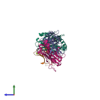 PDB entry 6cug coloured by chain, side view.