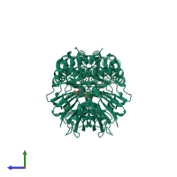 Homo dimeric assembly 2 of PDB entry 6czz coloured by chemically distinct molecules, side view.