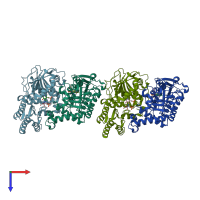 PDB entry 6czz coloured by chain, top view.