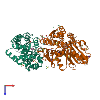 PDB entry 6d0v coloured by chain, top view.