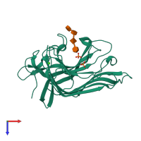 Monomeric assembly 1 of PDB entry 6d3u coloured by chemically distinct molecules, top view.