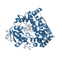 The deposited structure of PDB entry 6da3 contains 1 copy of Pfam domain PF00067 (Cytochrome P450) in Cytochrome P450 3A4. Showing 1 copy in chain A.