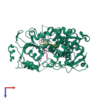 Monomeric assembly 1 of PDB entry 6daa coloured by chemically distinct molecules, top view.