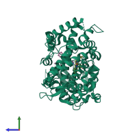 PDB entry 6daa coloured by chain, side view.