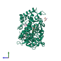 PDB entry 6daj coloured by chain, side view.