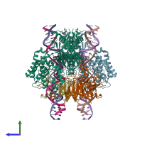 PDB entry 6dbo coloured by chain, side view.