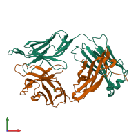 Hetero dimeric assembly 1 of PDB entry 6dcv coloured by chemically distinct molecules, front view.
