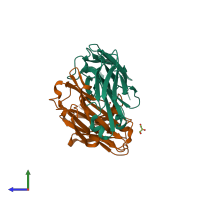 Hetero dimeric assembly 1 of PDB entry 6dcv coloured by chemically distinct molecules, side view.