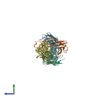 PDB entry 6dcv coloured by chain, side view.