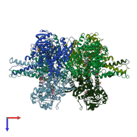 PDB entry 6dhn coloured by chain, top view.