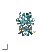 PDB entry 6dif coloured by chain, side view.