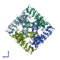 PDB entry 6dmr coloured by chain, side view.