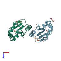 PDB entry 6dnu coloured by chain, top view.